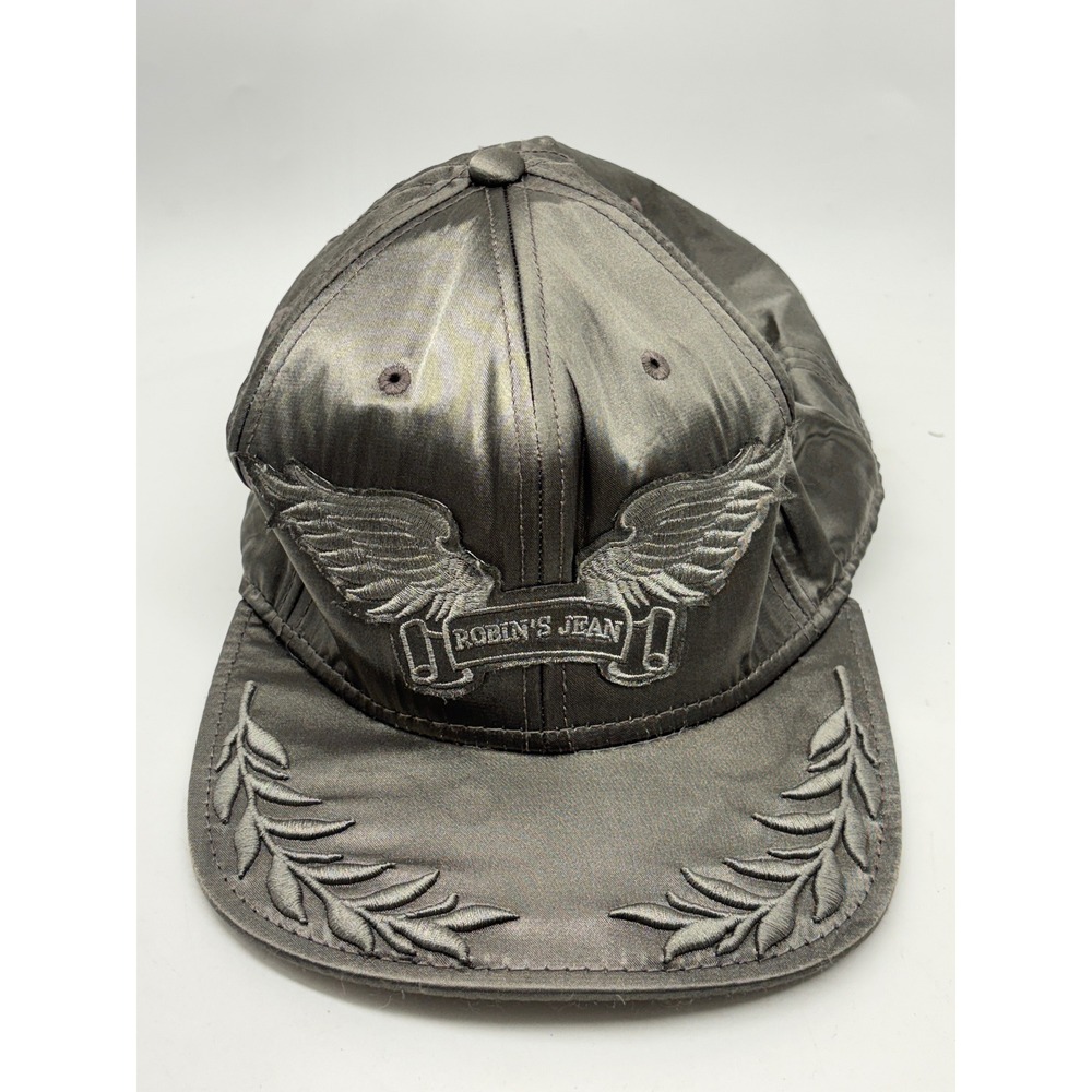 Robins Jean Grey Satin Winged Logo Embroidered Strapback Baseball Cap Hat